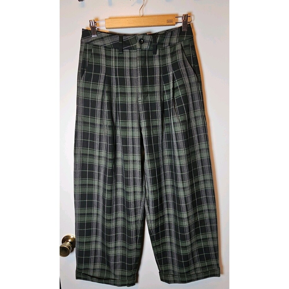 Disturbia Bittersweet Check Pants Womens US 4 Black Green Plaid Goth Trousers